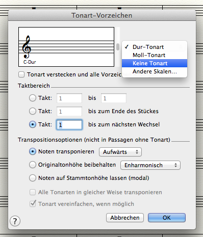 Dialogbox mit Aufklappmenüs