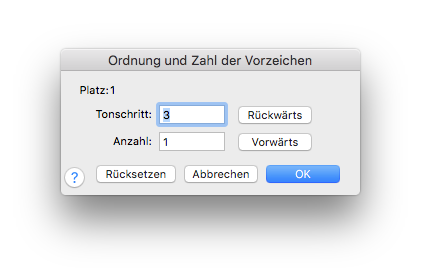 Dialogbox Ordnung und Zahl der Vorzeichen