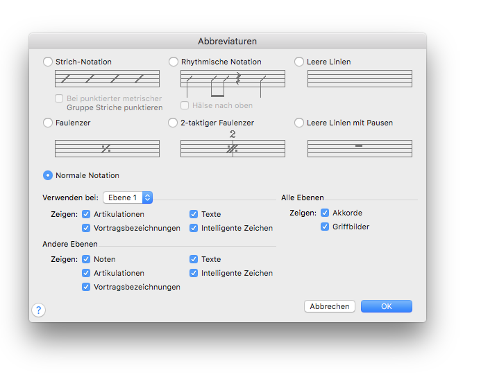 Dialogbox Abbreviaturen