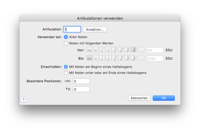 Dialogbox Artikulationen verwenden