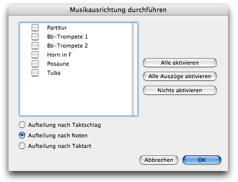 Dialogbox Musikausrichtung durchführen