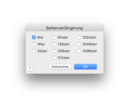 Dialogbox Balkenverlängerung