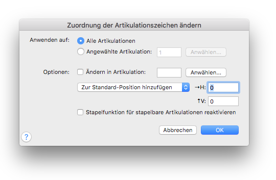 Dialogbox Zuordnung der Artikulationszeichen ändern
