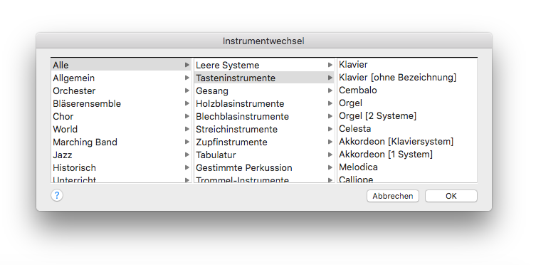 Dialogbox Instrumentwechsel