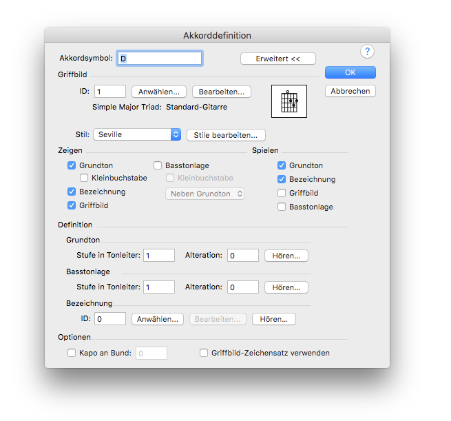 Dialogbox Akkorddefinition