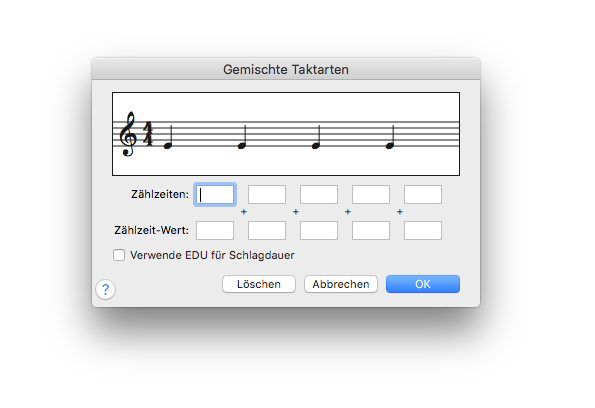 Dialogbox Gemischte Taktarten