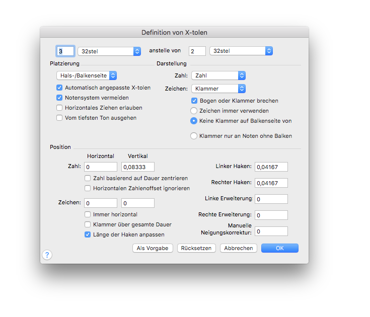 Dialogbox Definition von X-tolen