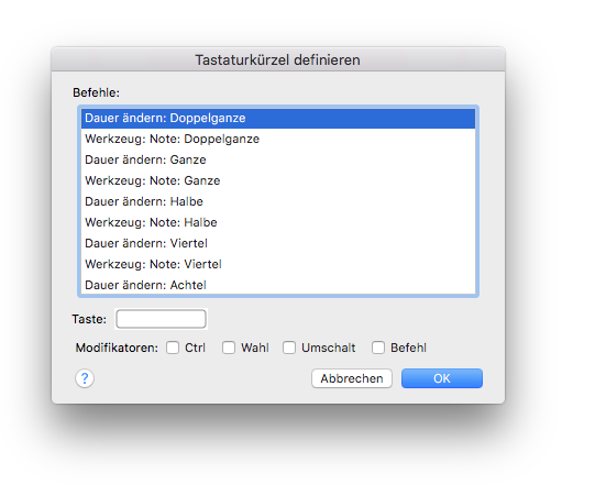 Dialogbox Tastaturkürzel definieren