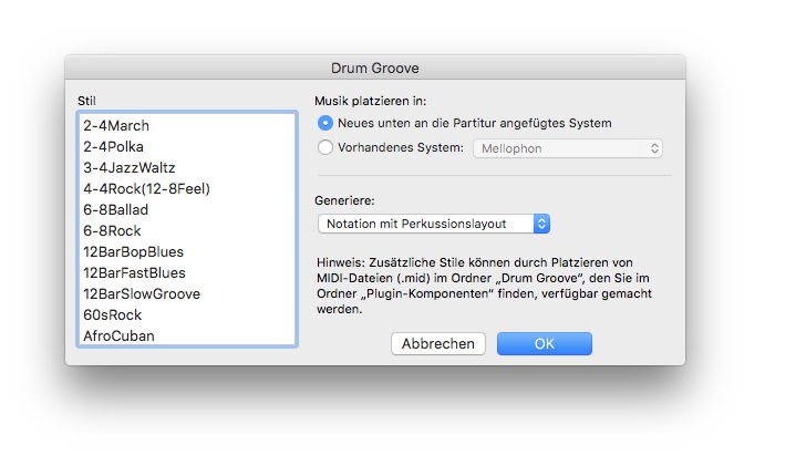 Dialogbox Drum Groove