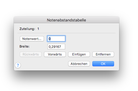 Dialogbox Notenabstandstabelle