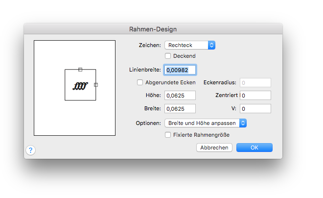 Dialogbox Rahmen-Design
