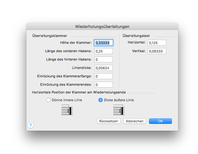 Dialogbox Wiederholungsüberleitungen
