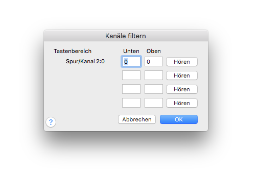 Dialogbox Kanäle filtern