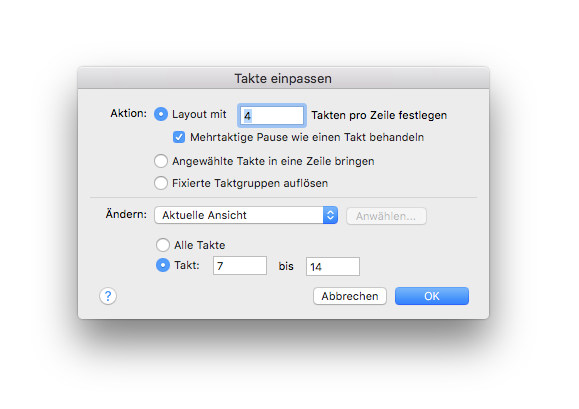 Dialogbox Takte einpassen