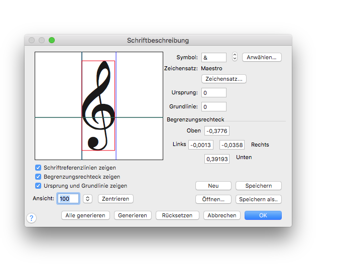 Dialogbox Schriftbeschreibung