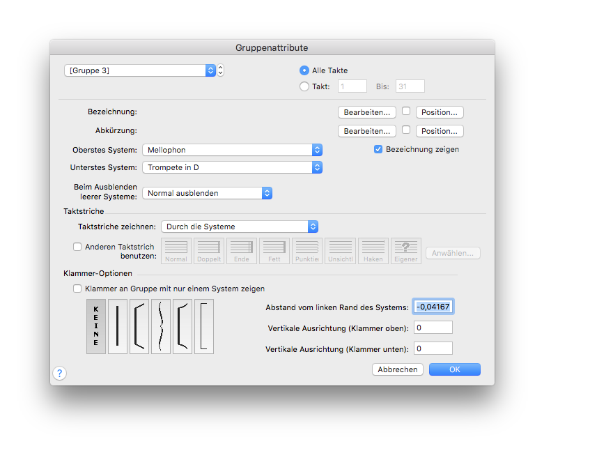 Dialogbox Gruppenattribute