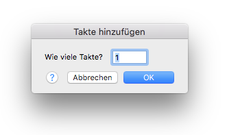 Dialogbox Takte hinzufügen