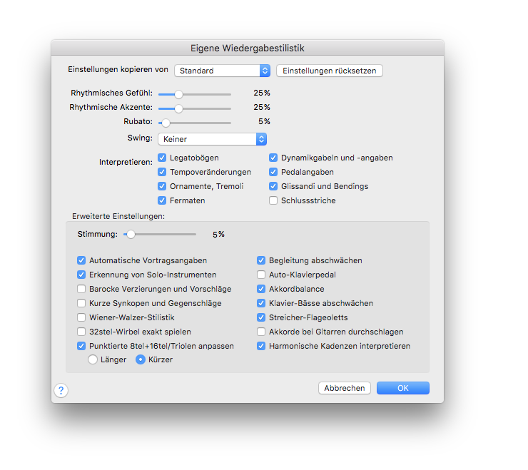 Dialogbox Eigene Wiedergabestilistik