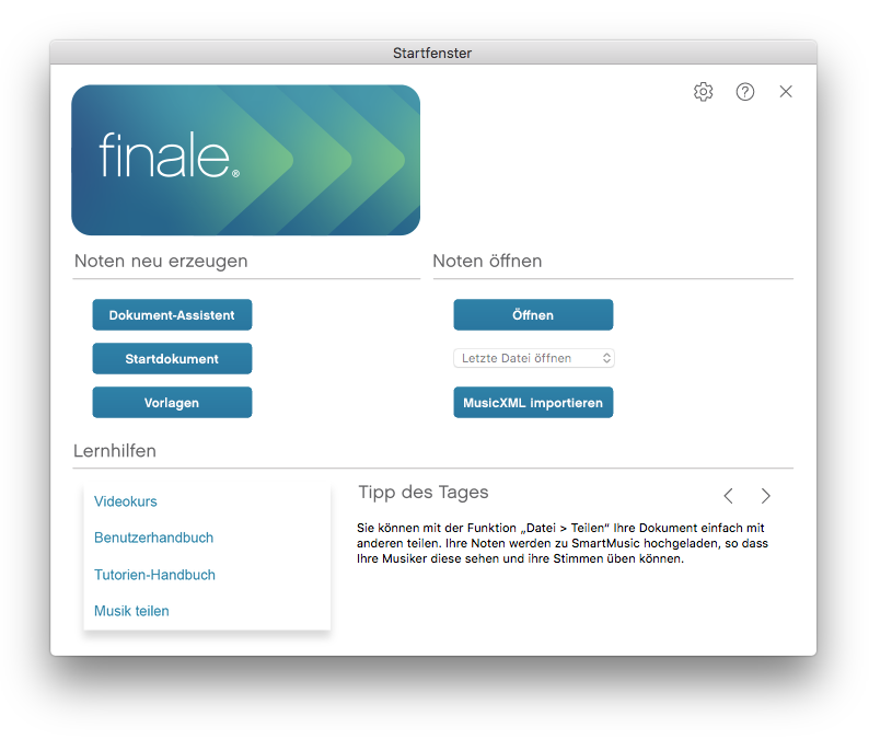 Dialogbox Startfenster