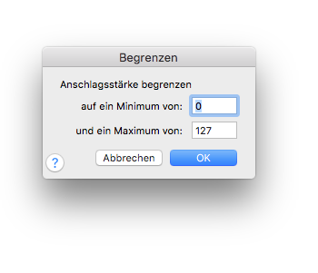 Dialogbox Begrenzen – Anschlagsstärken