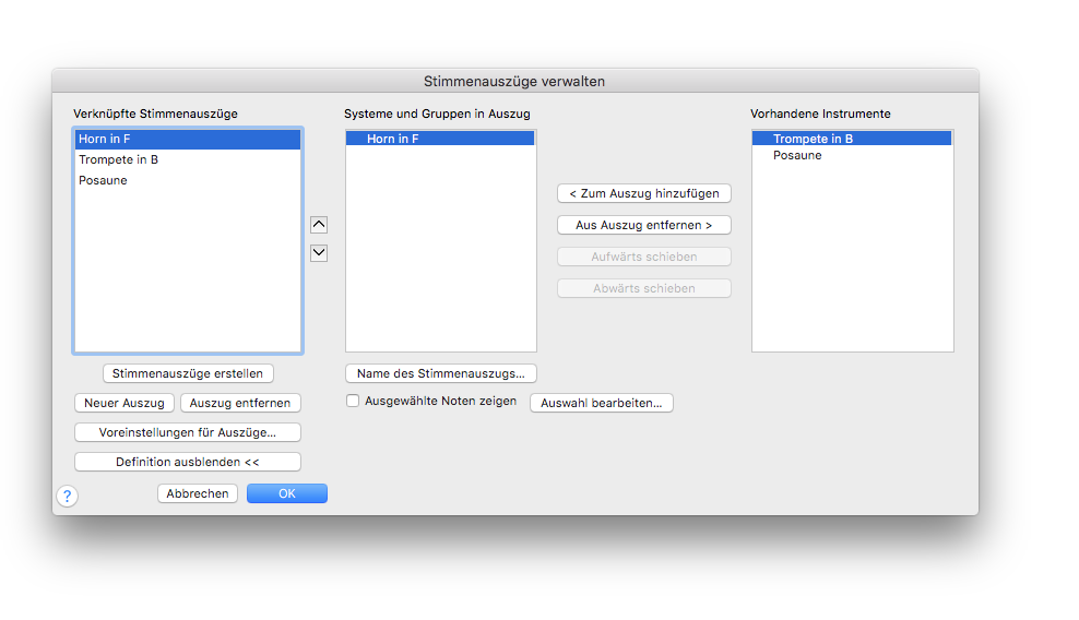 Dialogbox Stimmenauszüge verwalten