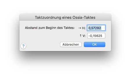 Dialogbox Taktzuordnung eines Ossia-Taktes