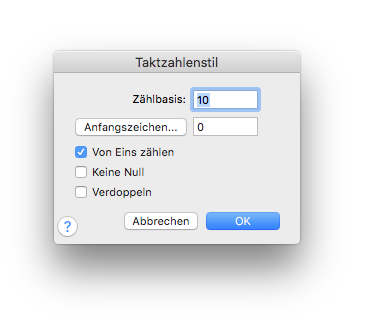 Dialogbox Taktzahlenstil