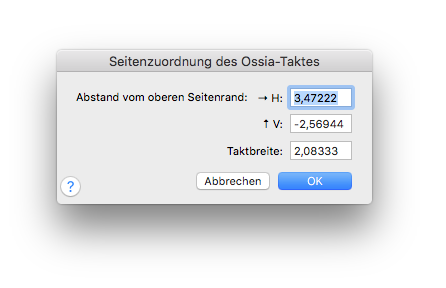 Dialogbox Seitenzuordnung des Ossia-Taktes