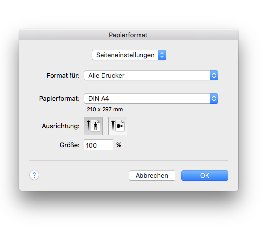 Dialogbox Papierformat