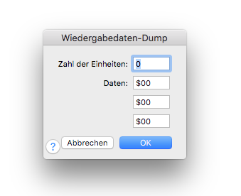 Dialogbox Wiedergabedaten-Dump