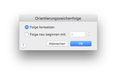 Dialogbox Orientierungszeichenfolge