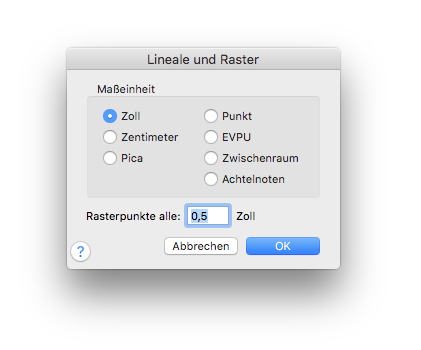 Dialogbox Lineale und Raster