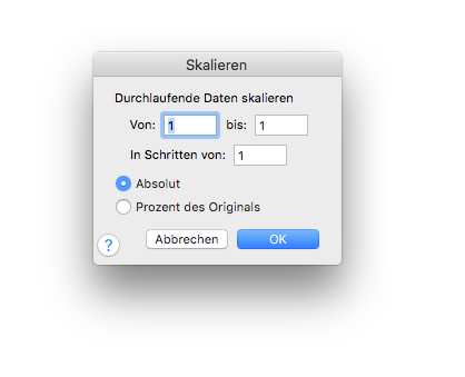 Dialogbox Skalieren – Durchlaufende Daten