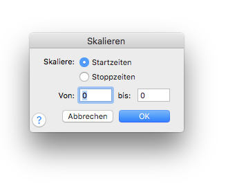 Dialogbox Skalieren – Notendauern (Start-/Stoppzeiten)