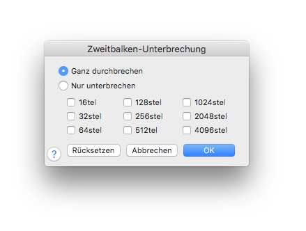 Dialogbox Zweitbalken-Unterbrechung