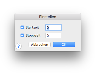 Dialogbox Einstellen – Start-/Stoppzeiten