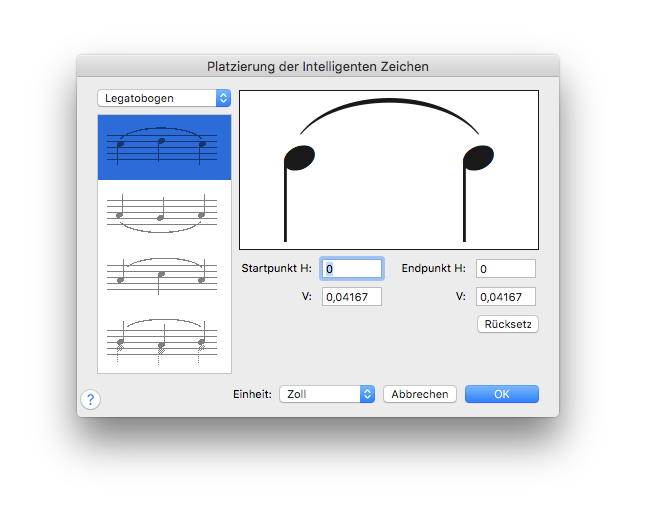 Dialogbox Platzierung der intelligenten Zeichen