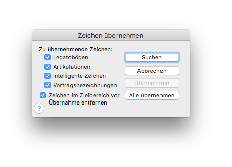 Dialogbox Zeichen übernehmen