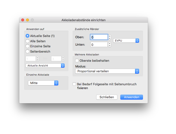 Dialogbox Akkoladenabstände einrichten