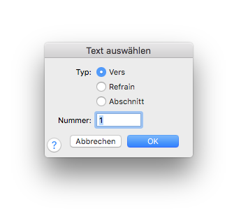 Dialogbox Text auswählen