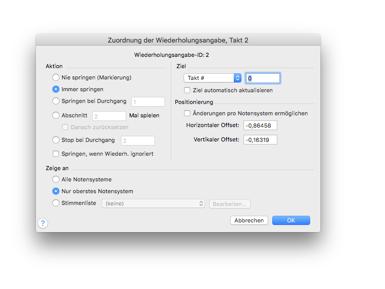 Dialogbox Zuordnung der Wiederholungsangabe