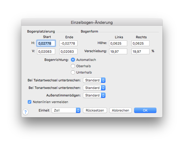 Dialogbox Einzelbogen-Änderung