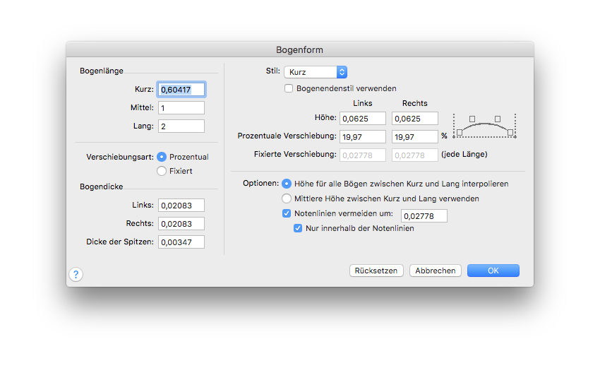 Dialogbox Haltebogenform