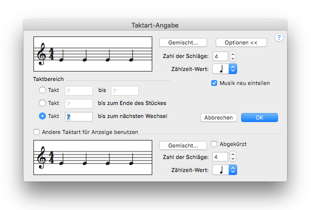 Dialogbox Taktart-Angabe