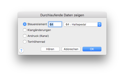 Dialogbox Durchlaufende Daten zeigen