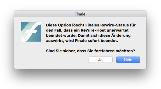 Dialogbox ReWire zurücksetzen
