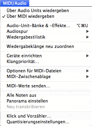 MIDI/Audio-Menü