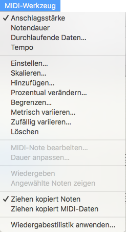MIDI-Werkzeug-Menü