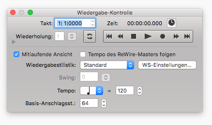 Rewire Wiedergabe Einstellungen