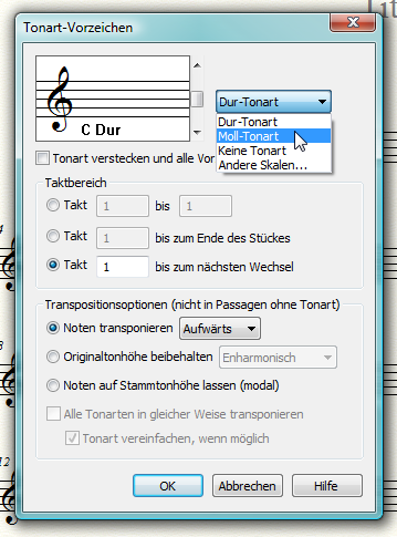 Dialogbox mit Aufklappmenüs